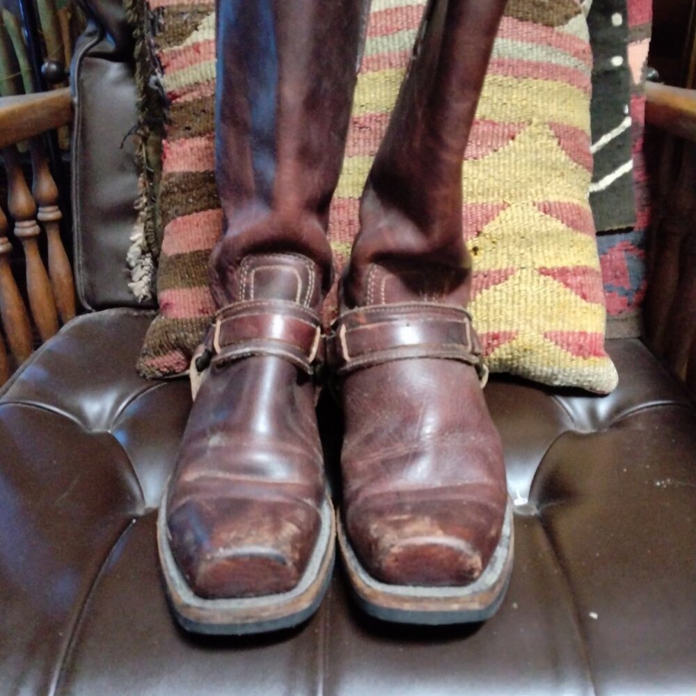 Womens Vintage Distressed Belted Harness Boots Size 9.5 M